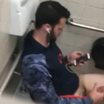Bearded guy caught jerking in public toilet | Daily Dudes @ Dude Dump