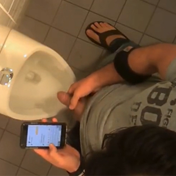 Peeing and texting in a public toilet | Daily Dudes @ Dude Dump